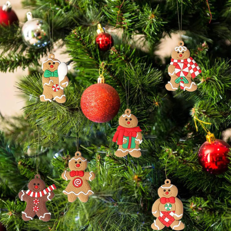 Conjunto de 12 Enfeites de Árvore de Natal em Silicone - Biscoito Encantado