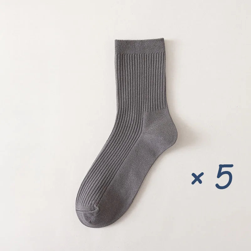 5 Pares de Meias Coloridas Cano Médio de Algodão Puro