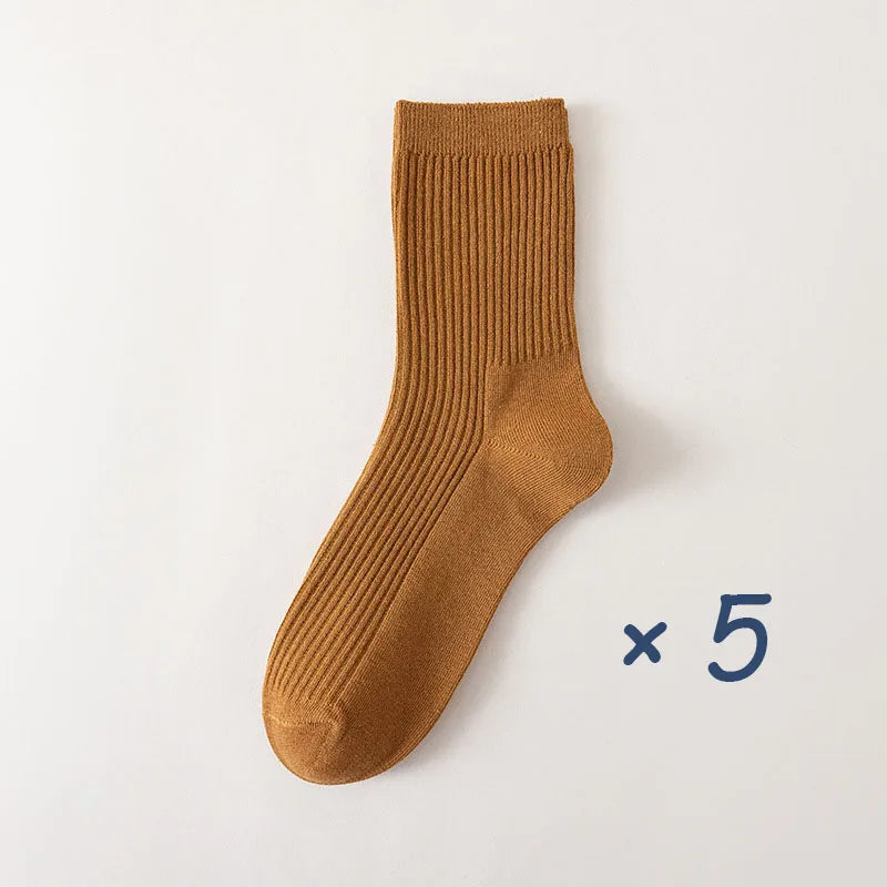 5 Pares de Meias Coloridas Cano Médio de Algodão Puro