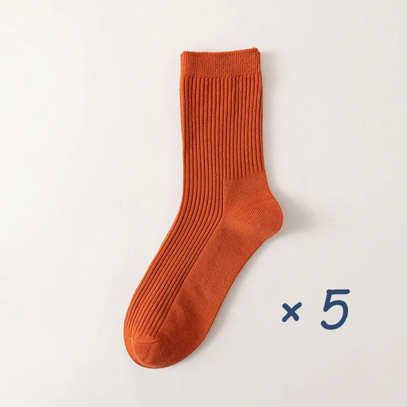 5 Pares de Meias Coloridas Cano Médio de Algodão Puro
