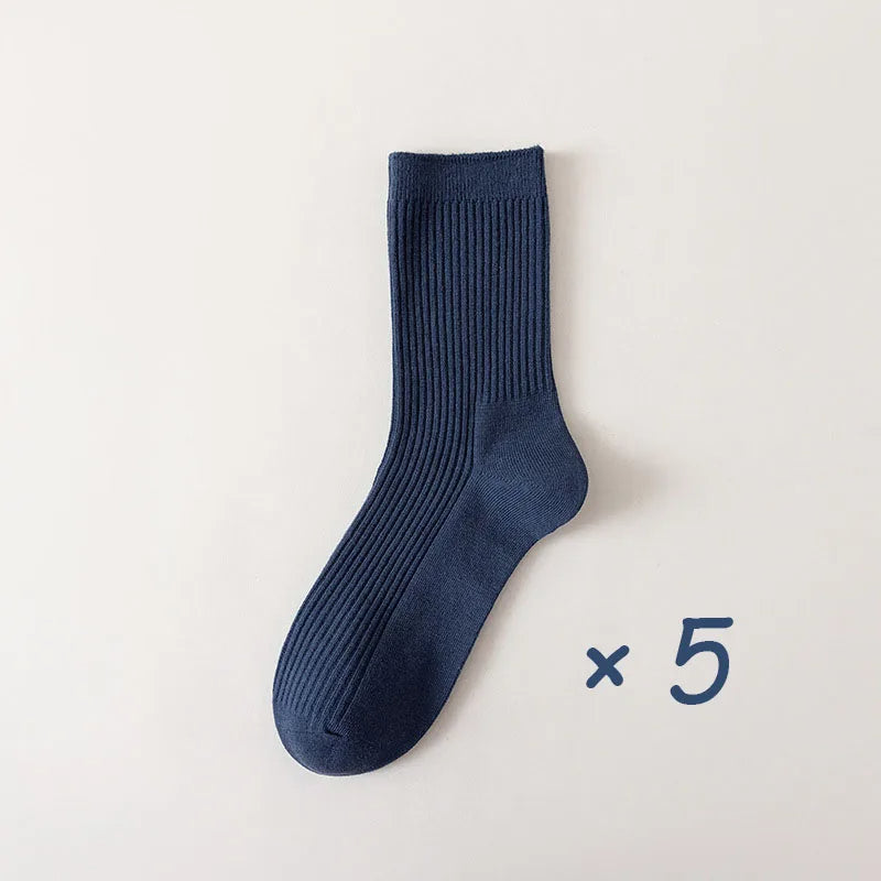 5 Pares de Meias Coloridas Cano Médio de Algodão Puro